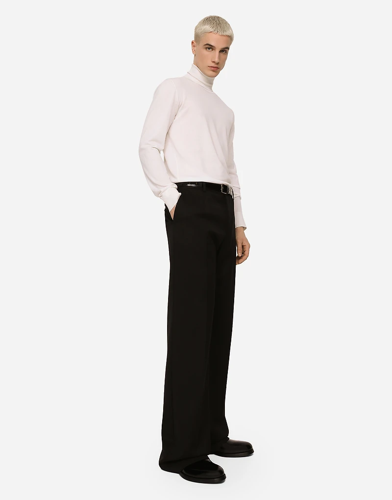 Stretch wool twill pants with wide leg