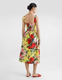 Short cotton sundress with gardenia print