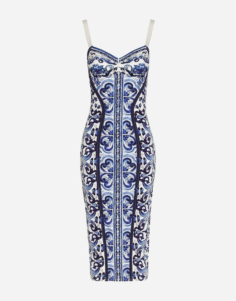Majolica-print charmeuse bustier dress