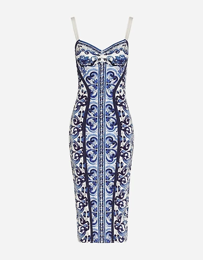 Majolica-print charmeuse bustier dress