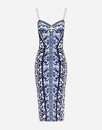 Majolica-print charmeuse bustier dress