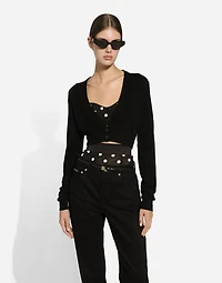 Wool cardigan with plunging necklace