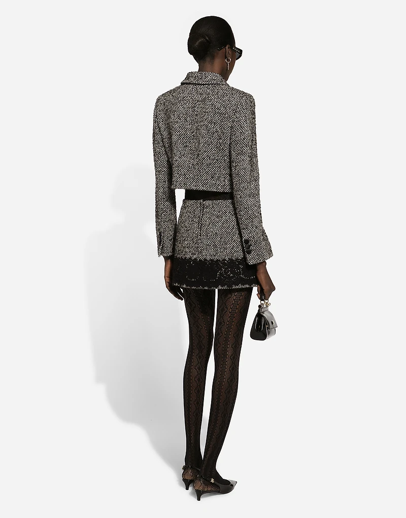 Short wool micro-tweed jacket