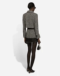 Short wool micro-tweed jacket