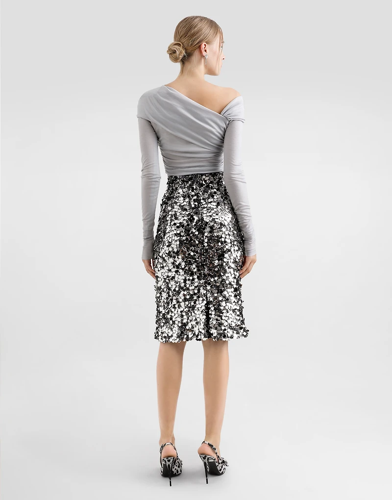 Draped top with asymmetric neckline
