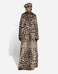 Leopard-print goatskin flat cap with veil