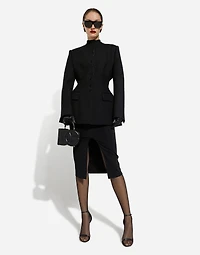 Long single-breasted wool cady Dolce-fit jacket