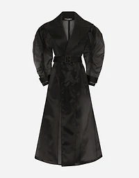 Technical organza trench coat with gathered sleeves