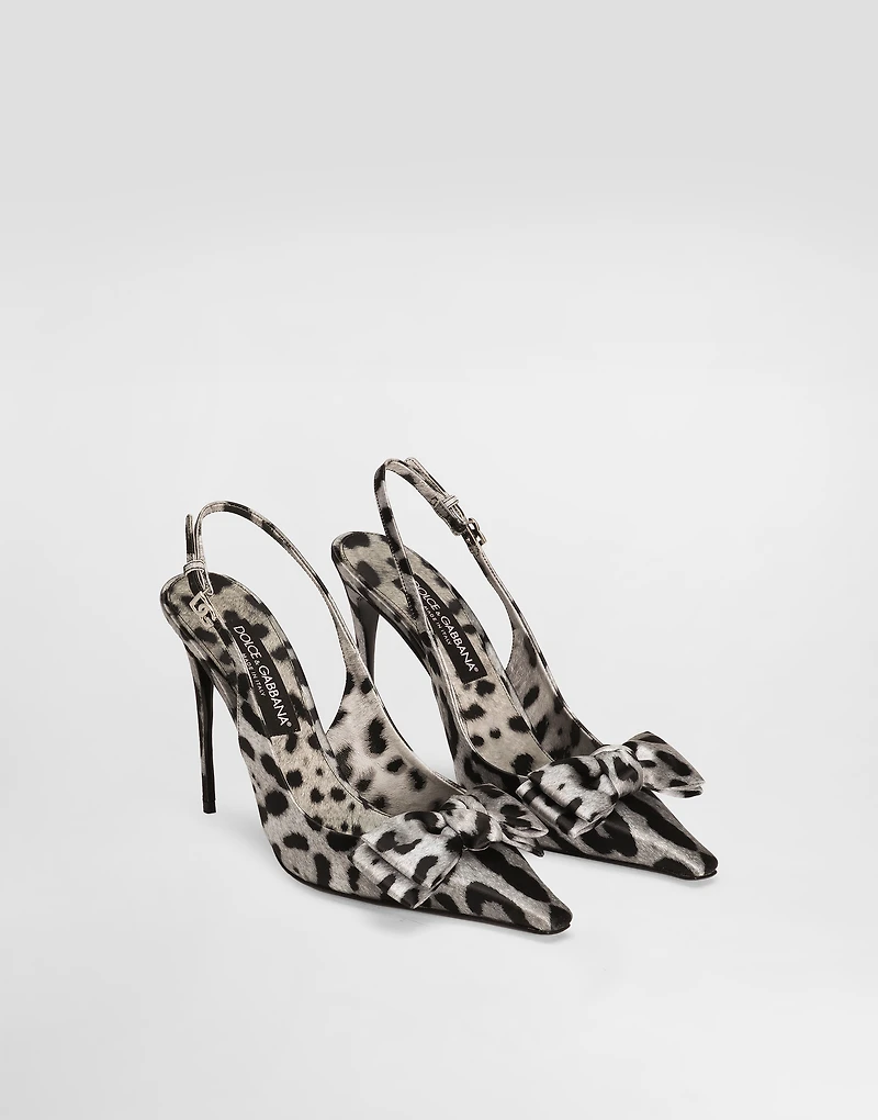 Leopard-print satin slingbacks