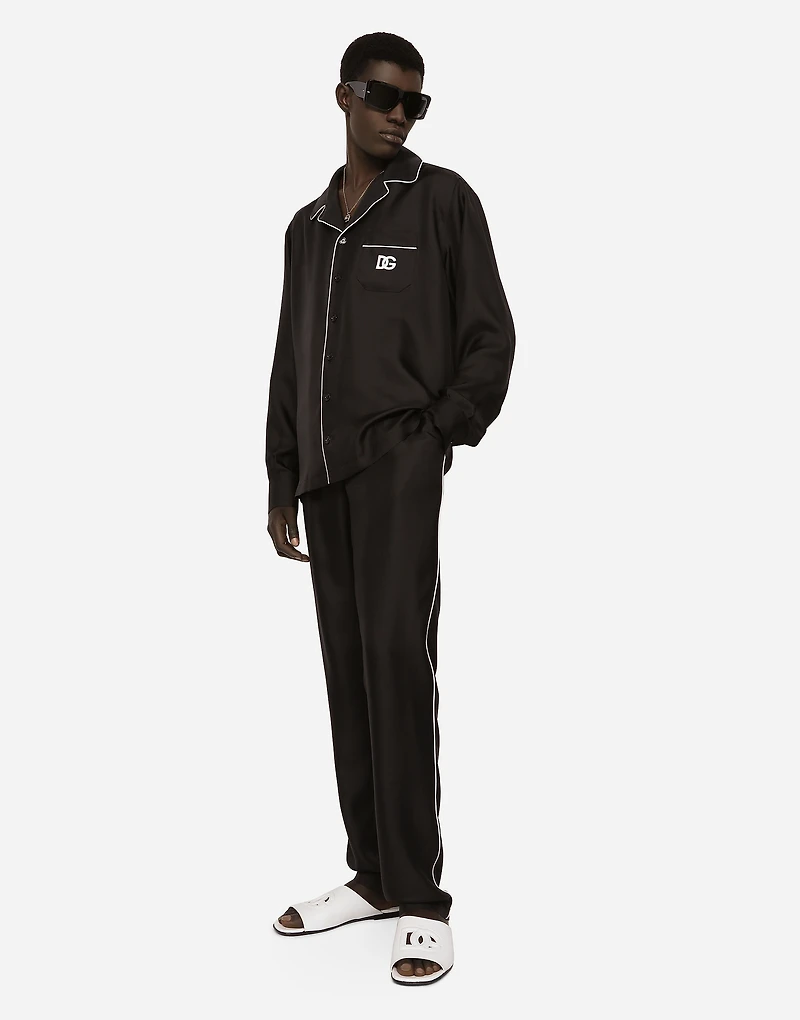Silk jogging pants with DG embroidered patch