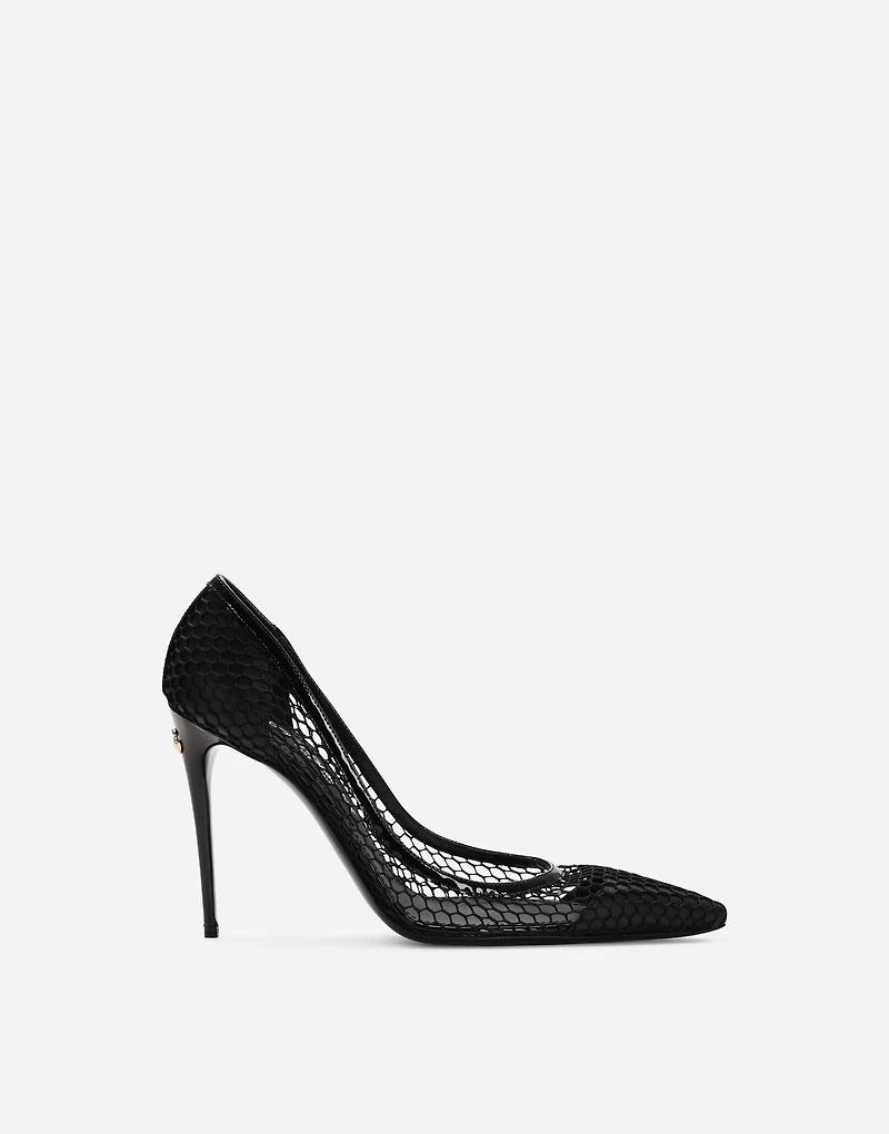 Mesh and patent leather pumps