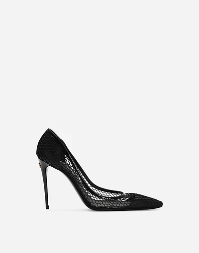 Mesh and patent leather pumps
