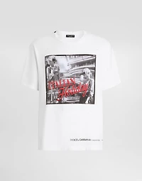 Cotton T-shirt with Italian Holiday print