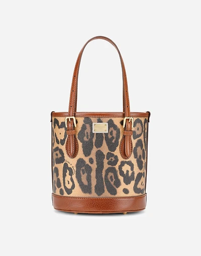 Small bucket bag in leopard-print Crespo with branded plate