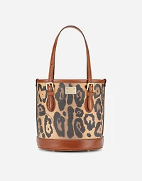 Small bucket bag in leopard-print Crespo with branded plate