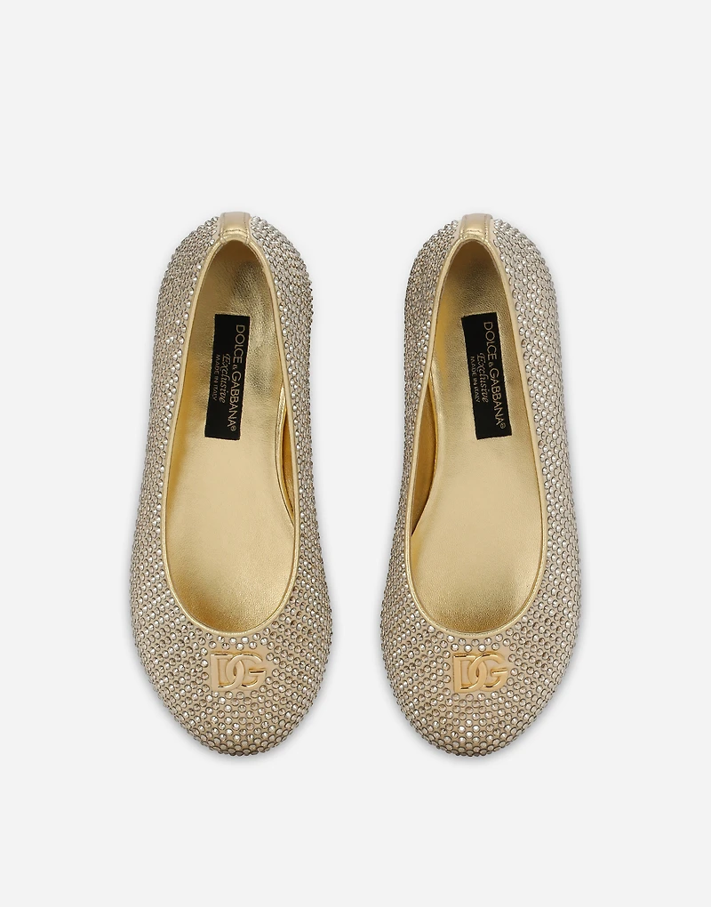 Satin DG logo ballet flats with fusible rhinestones