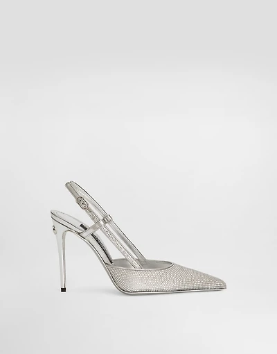 Satin slingbacks with fusible rhinestones