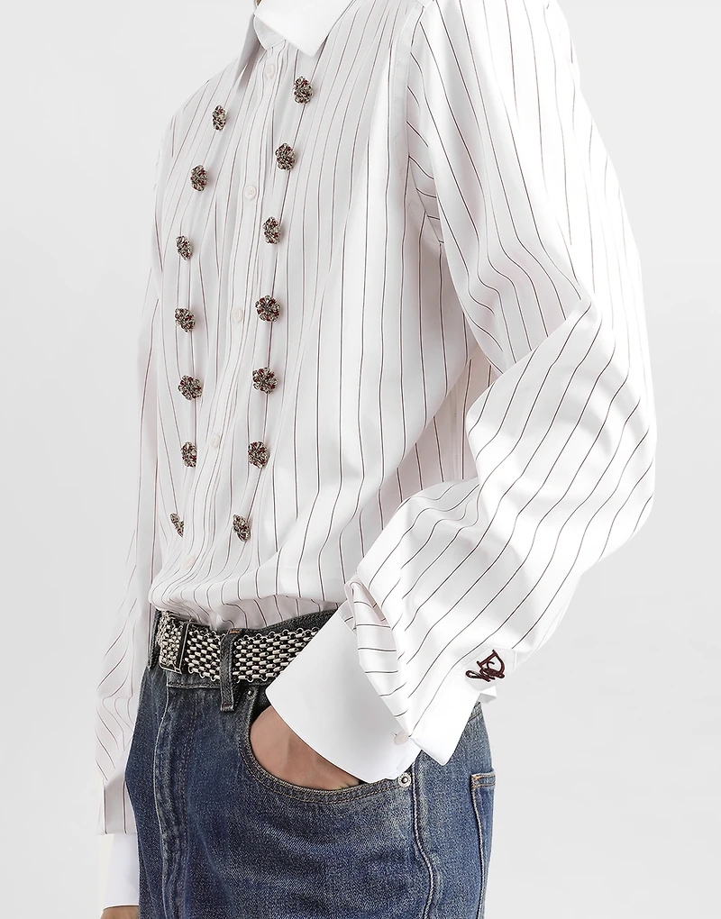 Striped cotton shirt with bejeweled details