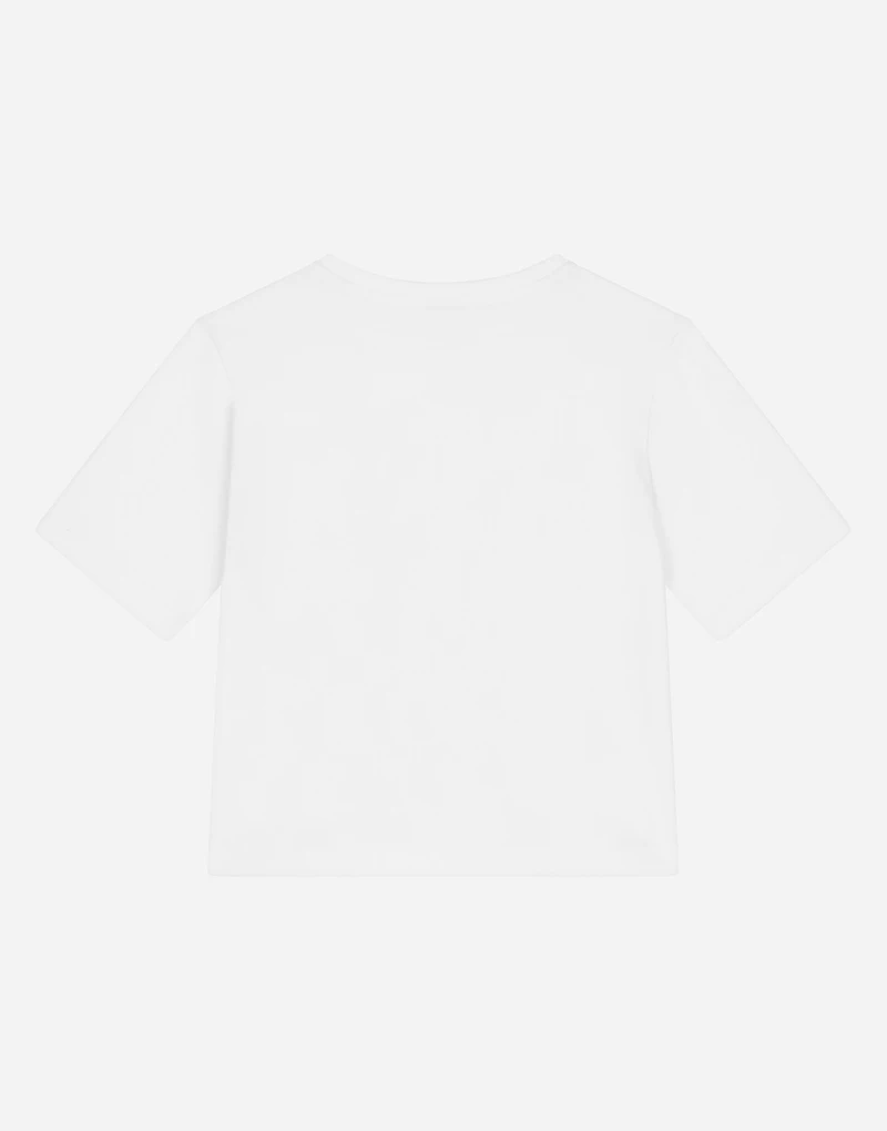 Jersey T-shirt with logo print and rose patch
