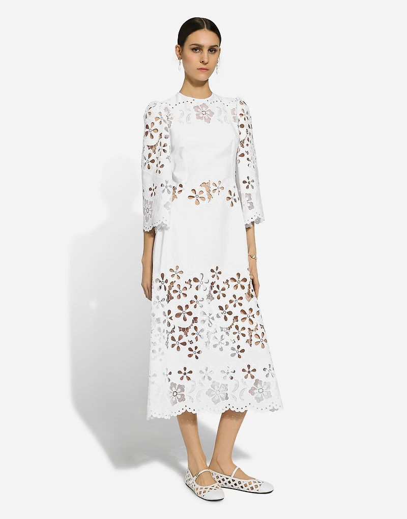 Cotton calf-length dress with cut-out detailing