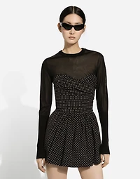 Cotton bustier minidress with polka-dot print