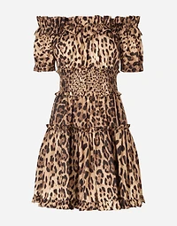 Short leopard-print poplin dress