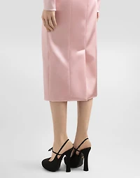 Stretch satin round-neck calf-length dress