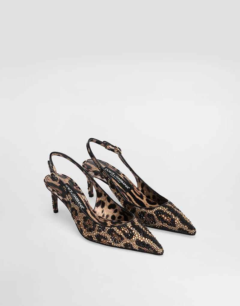 Satin slingbacks with fusible rhinestones