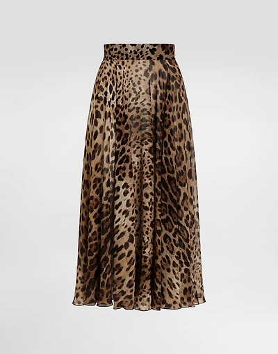Leopard-print chiffon circle skirt