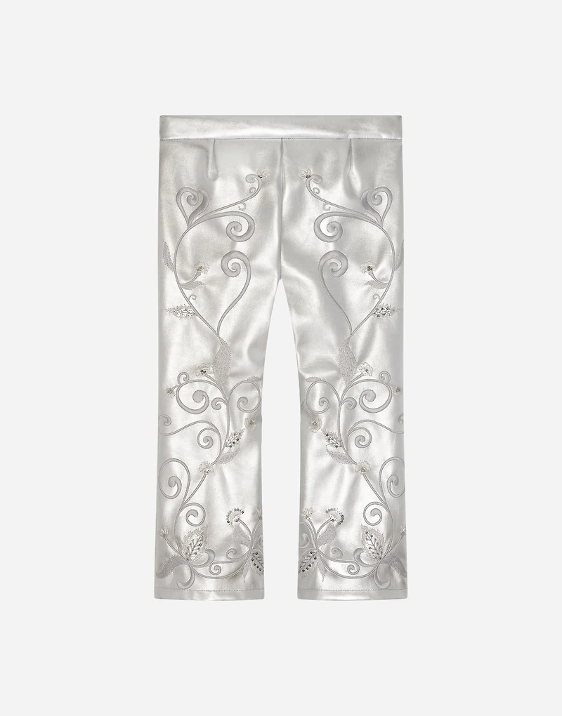 Foiled faux leather pants with embellishment
