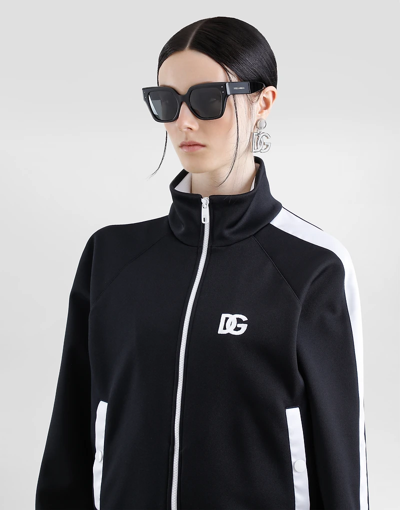 Zip-up triacetate sweatshirt with DG logo embroidery