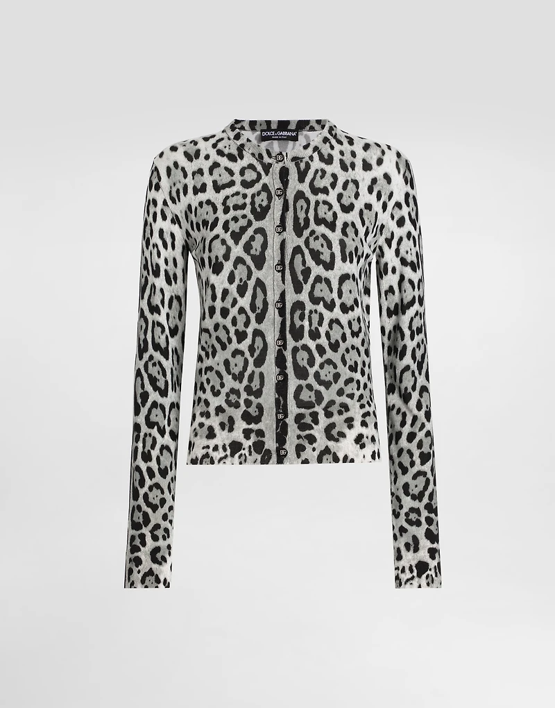 Leopard-print silk cardigan