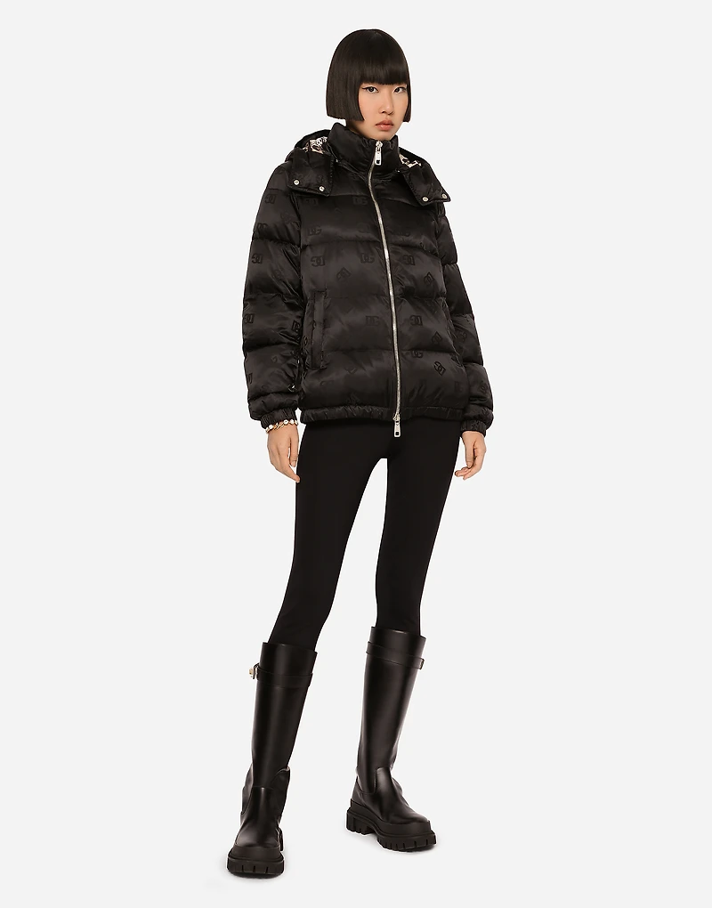 Satin jacquard down jacket with all-over DG logo