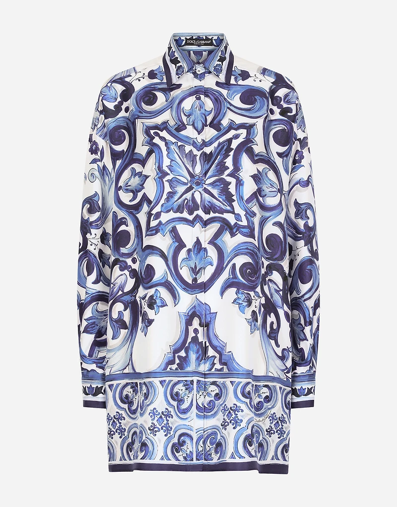 Silk twill shirt with majolica print