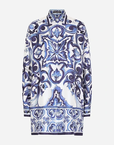 Silk twill shirt with majolica print