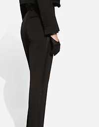 Tailored wool gabardine tuxedo pants