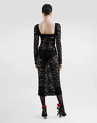 Calf-length floral lace dress with bra-style cups