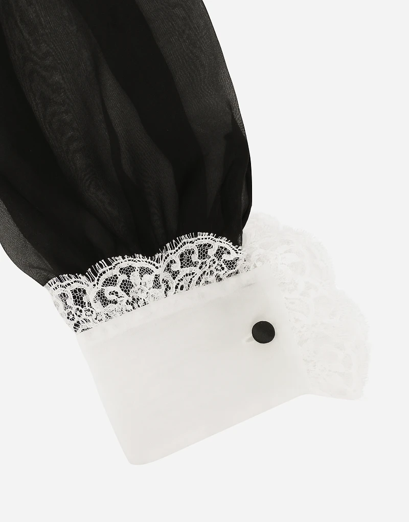 Chiffon shirt with front and organza cuffs
