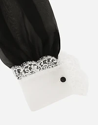 Chiffon shirt with front and organza cuffs