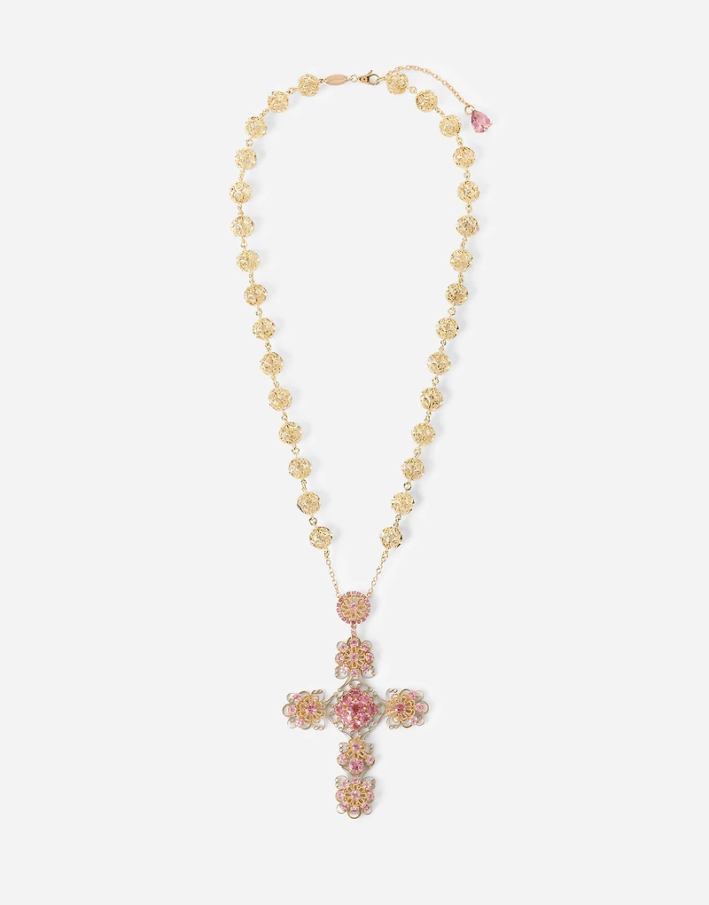 Filigree Necklace 18-carat yellow gold and pink tourmalines