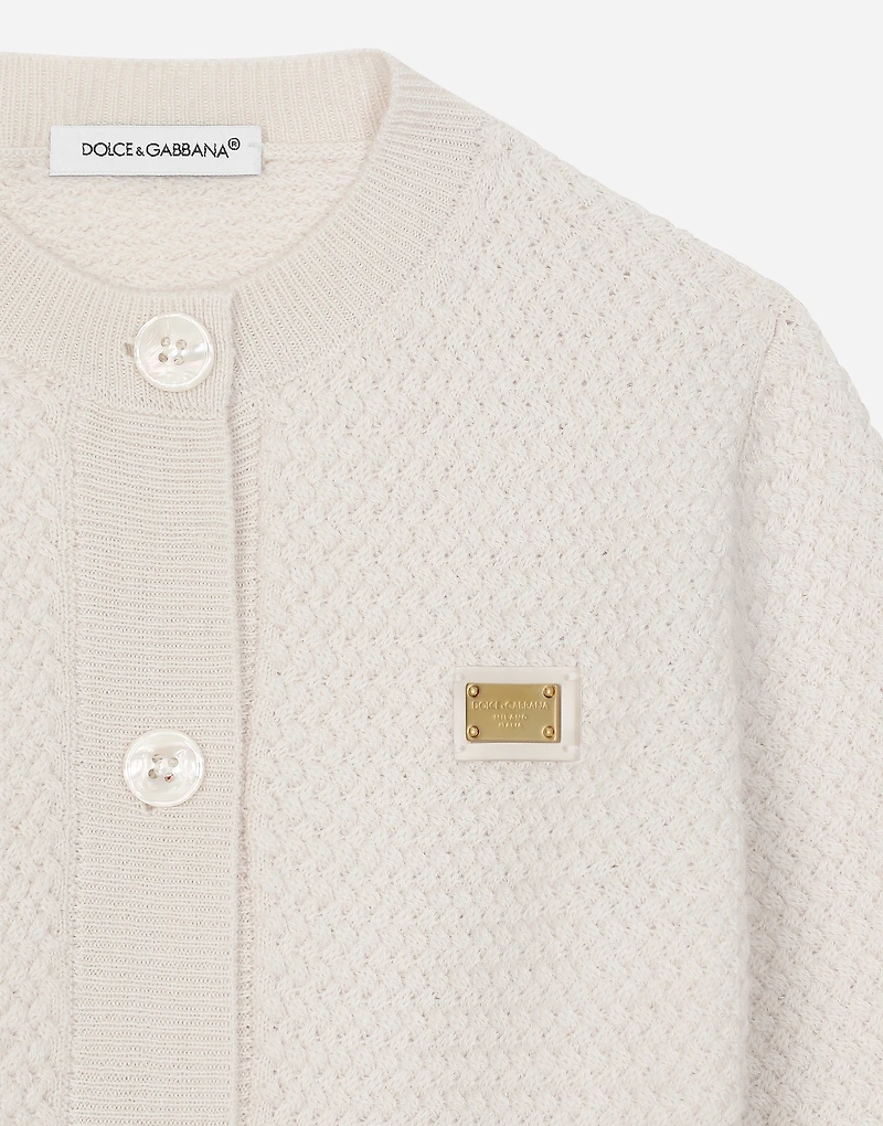 Basketweave-stitch knit cardigan