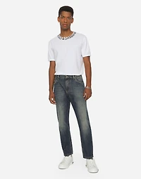 Light blue wash loose stretch jeans