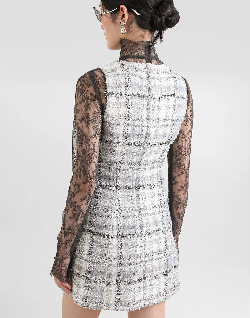 Lurex raschel tweed A-line minidress with DG-branded buttons