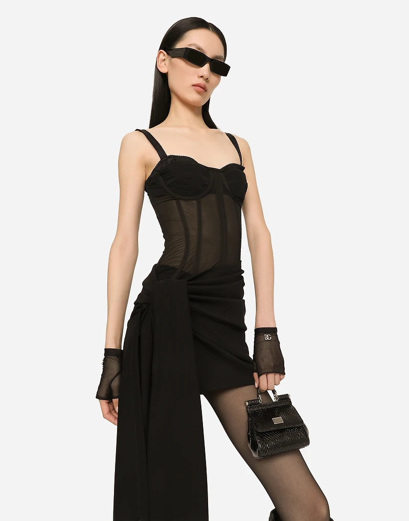 Short Milano rib jersey dress with corset detailing