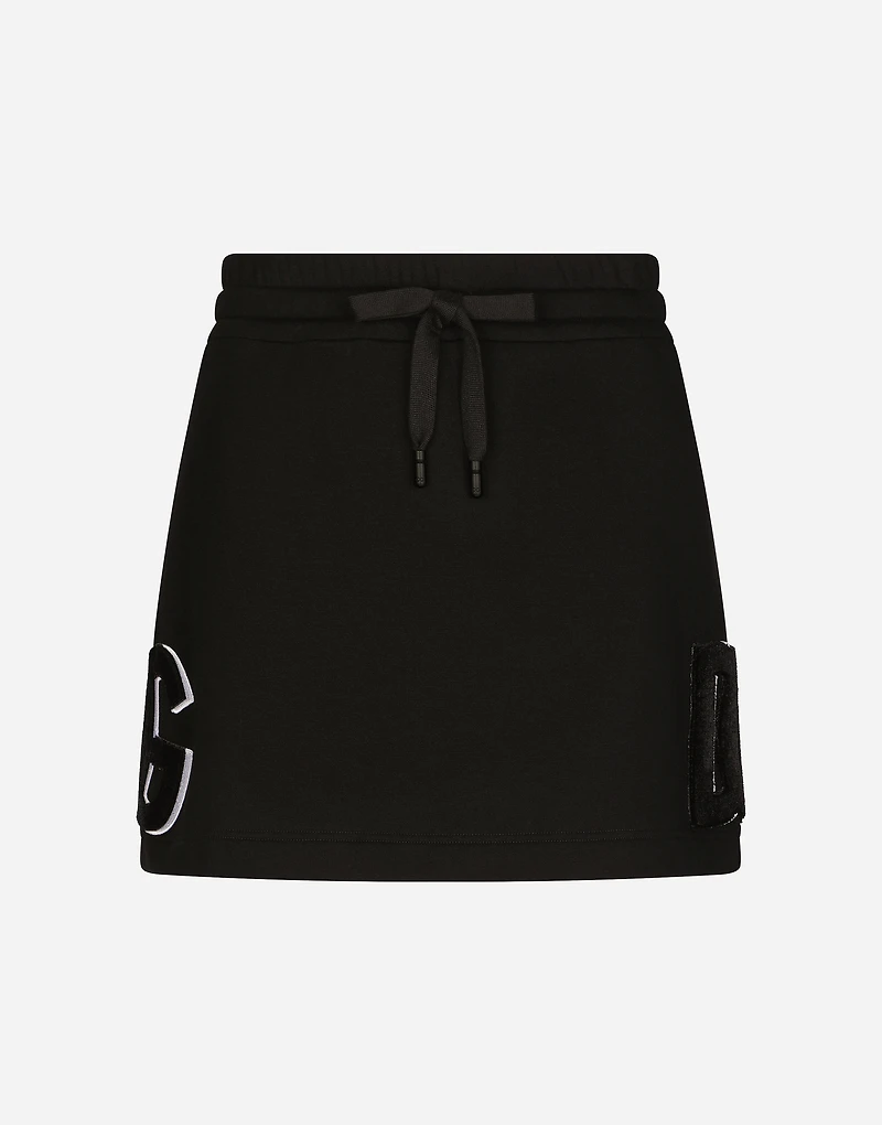 Jersey miniskirt with logo patch