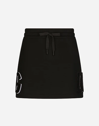 Jersey miniskirt with logo patch