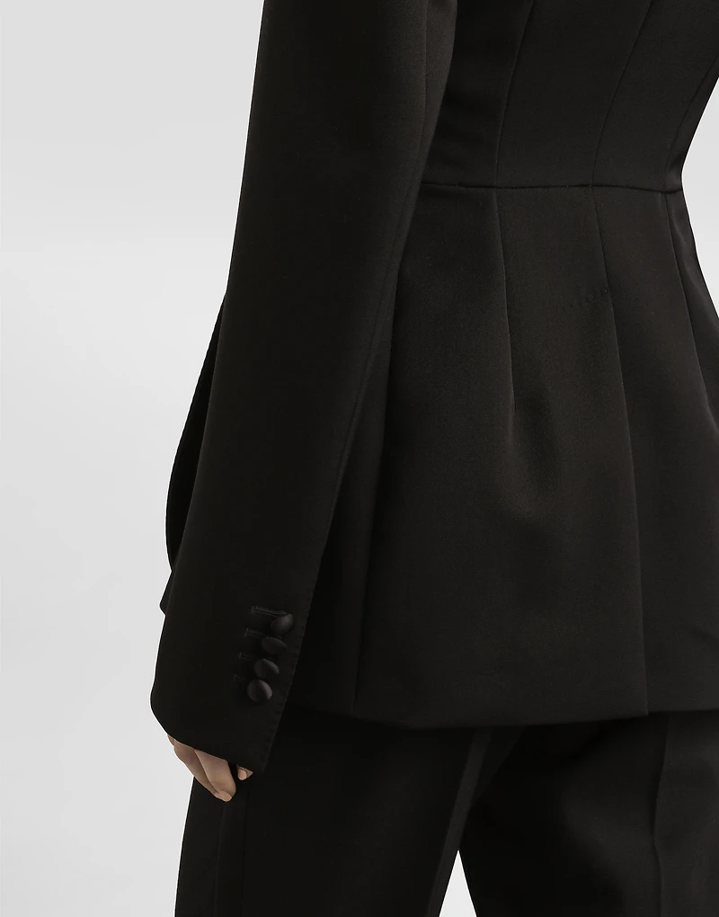 Double-breasted wool gabardine tuxedo jacket