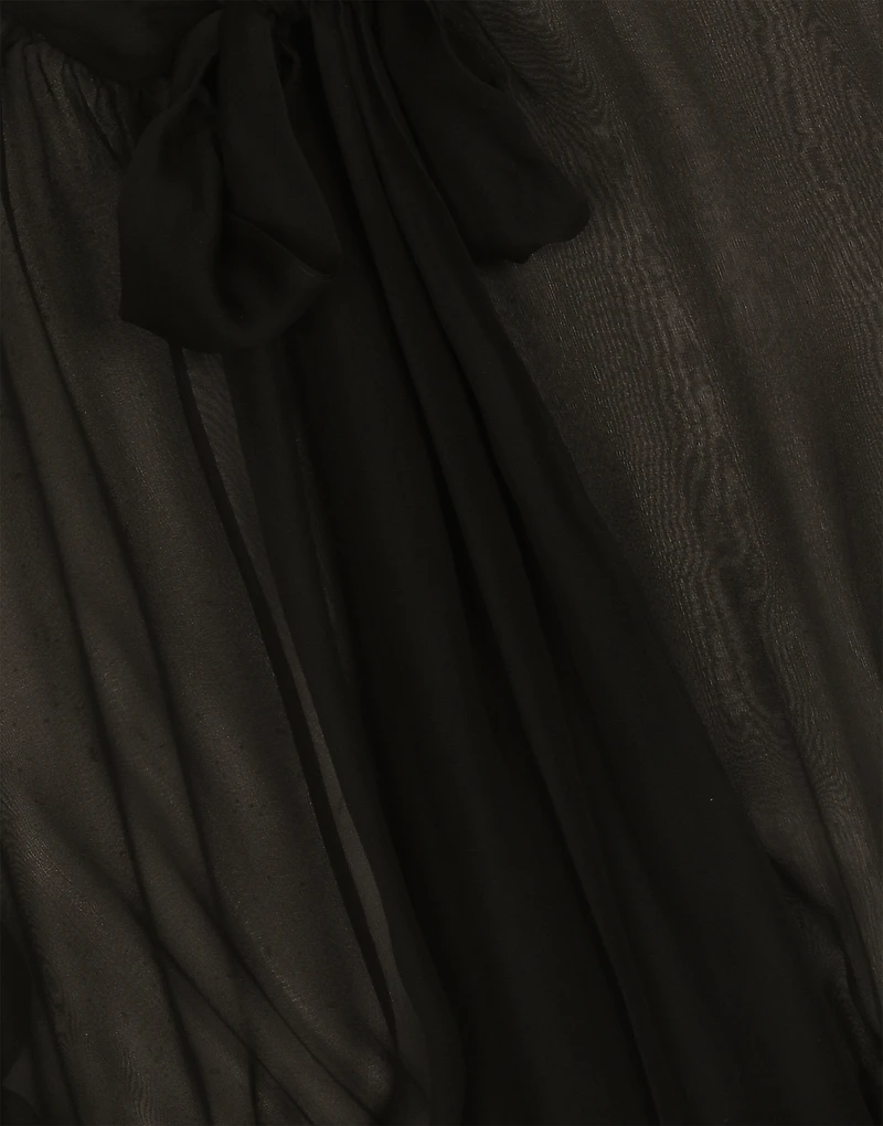 Short silk chiffon pussy-bow blouse
