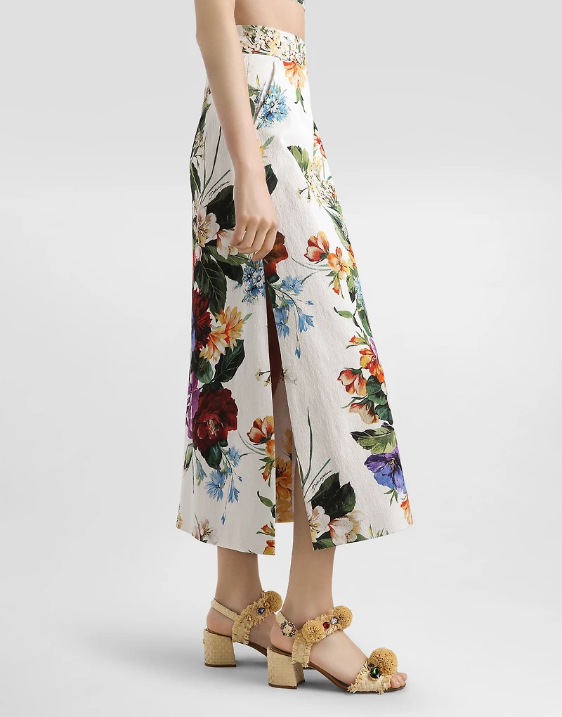 Flower bouquet-print skirt