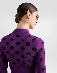Long-sleeved viscose jacquard polo shirt
